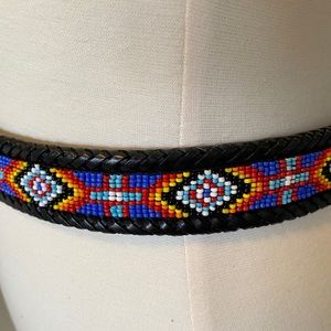 Black Leather and Beaded Belt